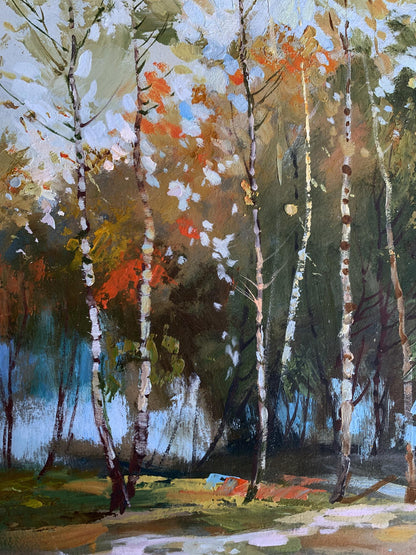 OIl painting Birch autumn forest Yuriy Suprunchuk