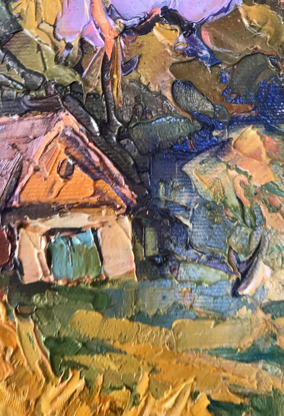 Oil Painting Nature Village landscape 