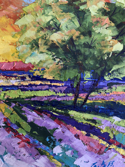 Oil painting Sunset in the field V. Zadorozhnya
