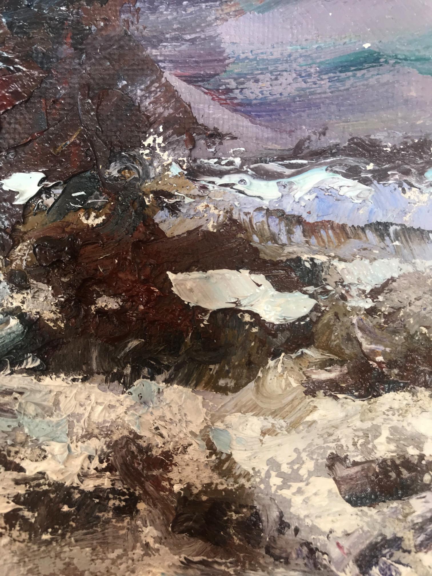 Oil painting Village winter 