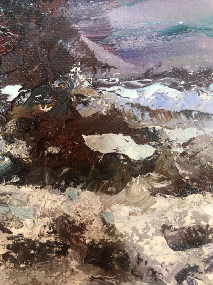 Oil painting Village winter 
