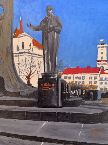 Oil painting City monument in the park Oleksandr Gukalov