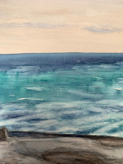 Watercolor painting Evening sea tide Unknown artist