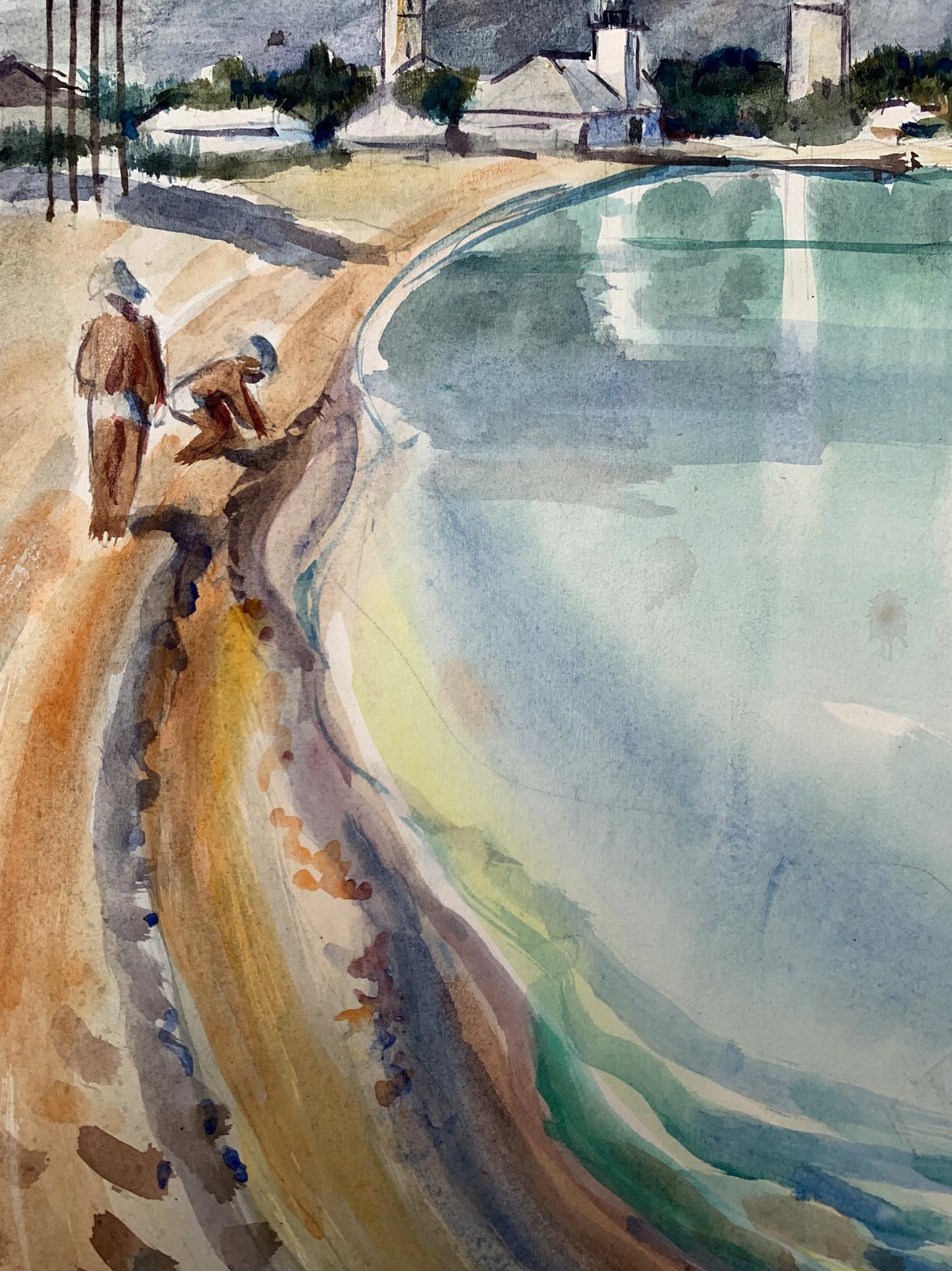 Watercolor painting City lake O. Umansky