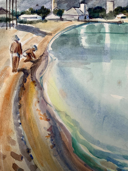 Watercolor painting City lake O. Umansky