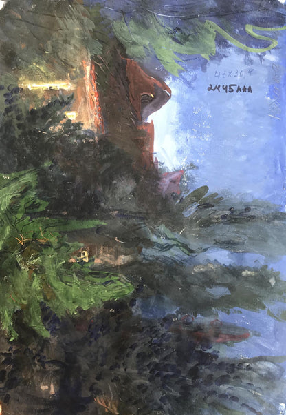 Watercolor painting Rest in the woods Unknown artist