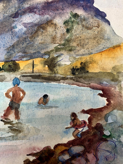Watercolor painting Swimming in the sea Unknown artist