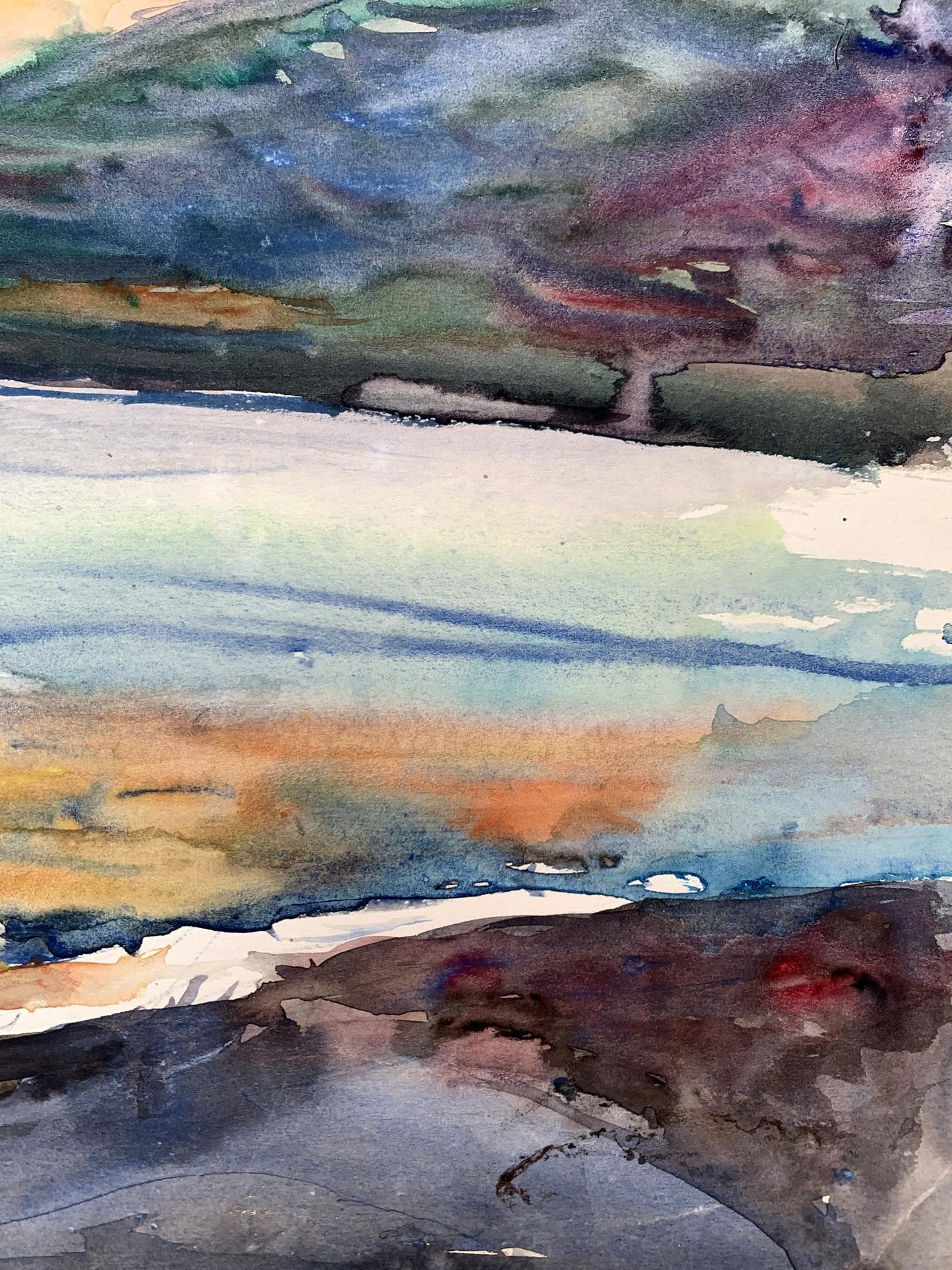Watercolor painting Sea sunset Unknown artist