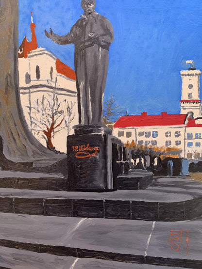 Oil painting City monument in the park Oleksandr Gukalov