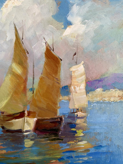 OIl painting There is a sailboat at sea Yuriy Suprunchuk