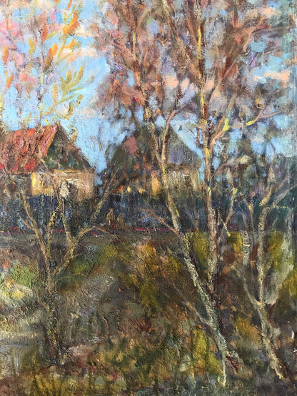 Oil Painting Village Nature Landscape 