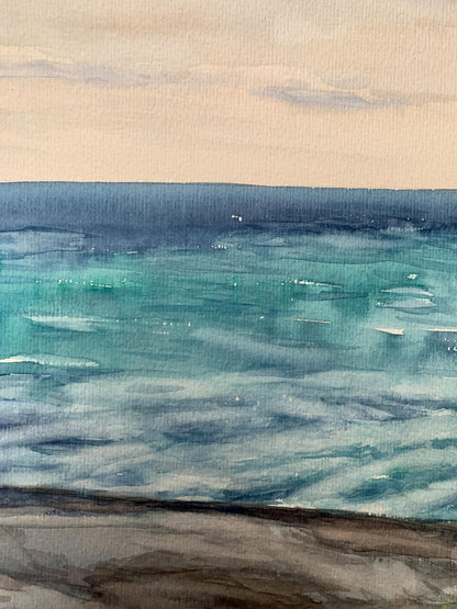 Watercolor painting Evening sea tide Unknown artist