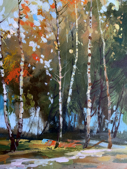 OIl painting Birch autumn forest Yuriy Suprunchuk