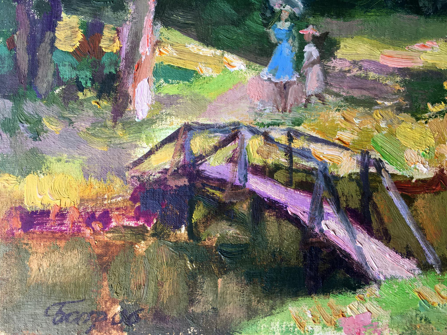 Oil painting An evening walk Batrakov Vladimir Grigorievich