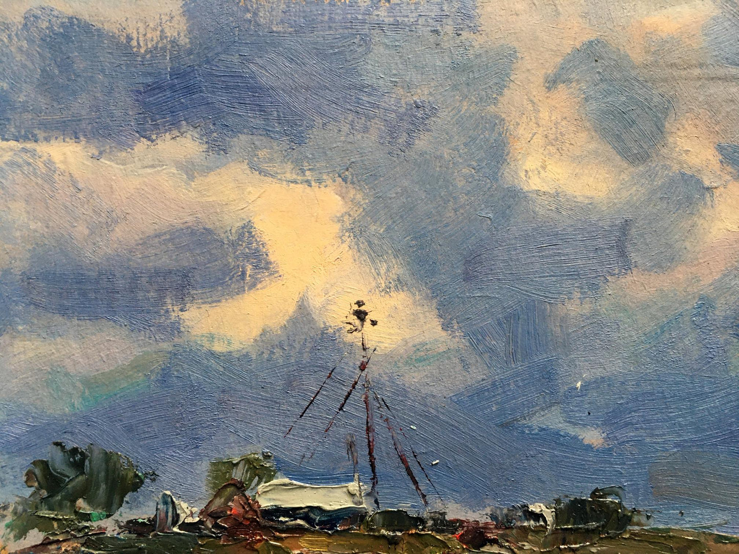 Oil painting evening field