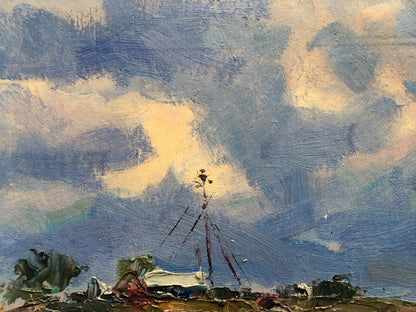 Oil painting evening field