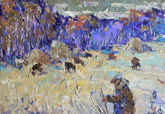 Oil Painting Nature Village landscape 