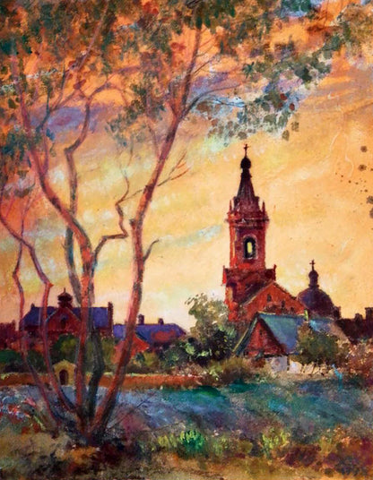 Oil painting Old church in the village Anatolii Duhnevich