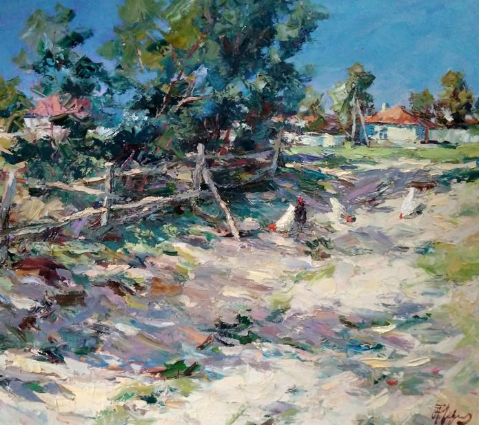 Oil painting Rural street Alexander Nikolaevich Cherednichenko