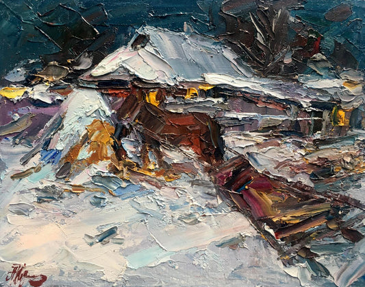 Oil painting Quiet winter evening Alexander Nikolaevich Cherednichenko