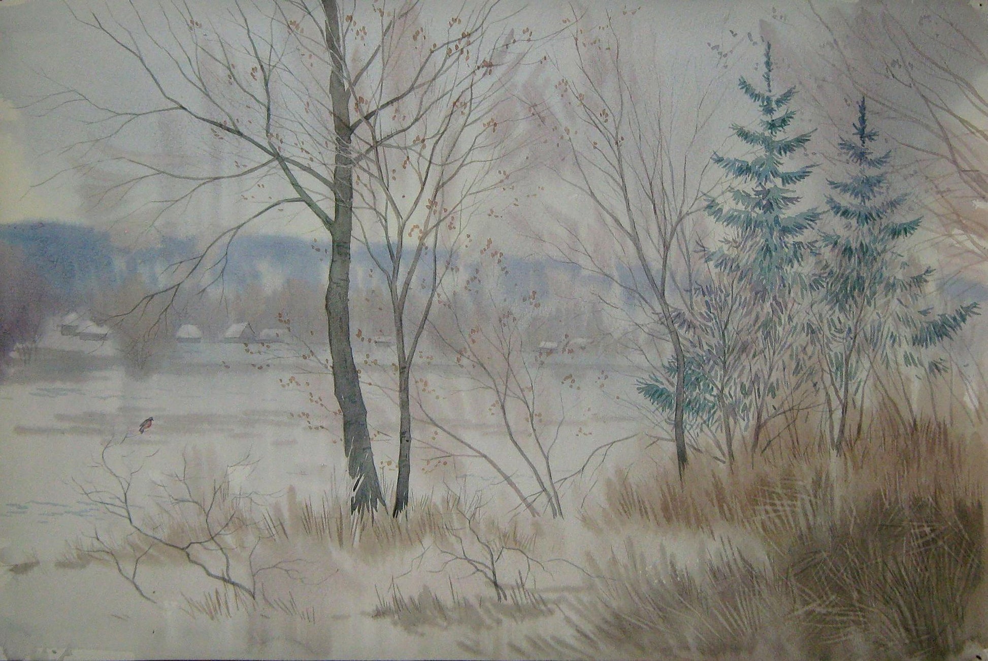 Watercolor painting Snow Savenets Valery