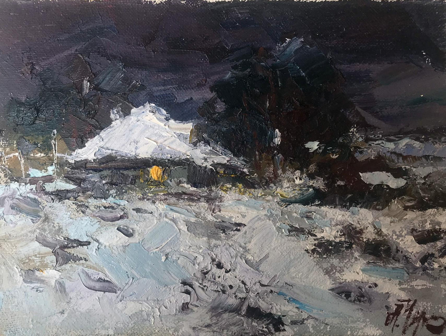 Oil painting Lonely house in winter Alexander Cherednichenko