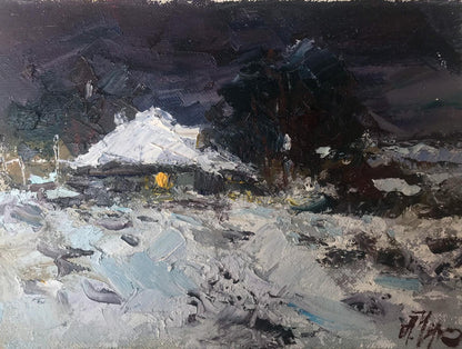 Oil painting Lonely house in winter Alexander Cherednichenko