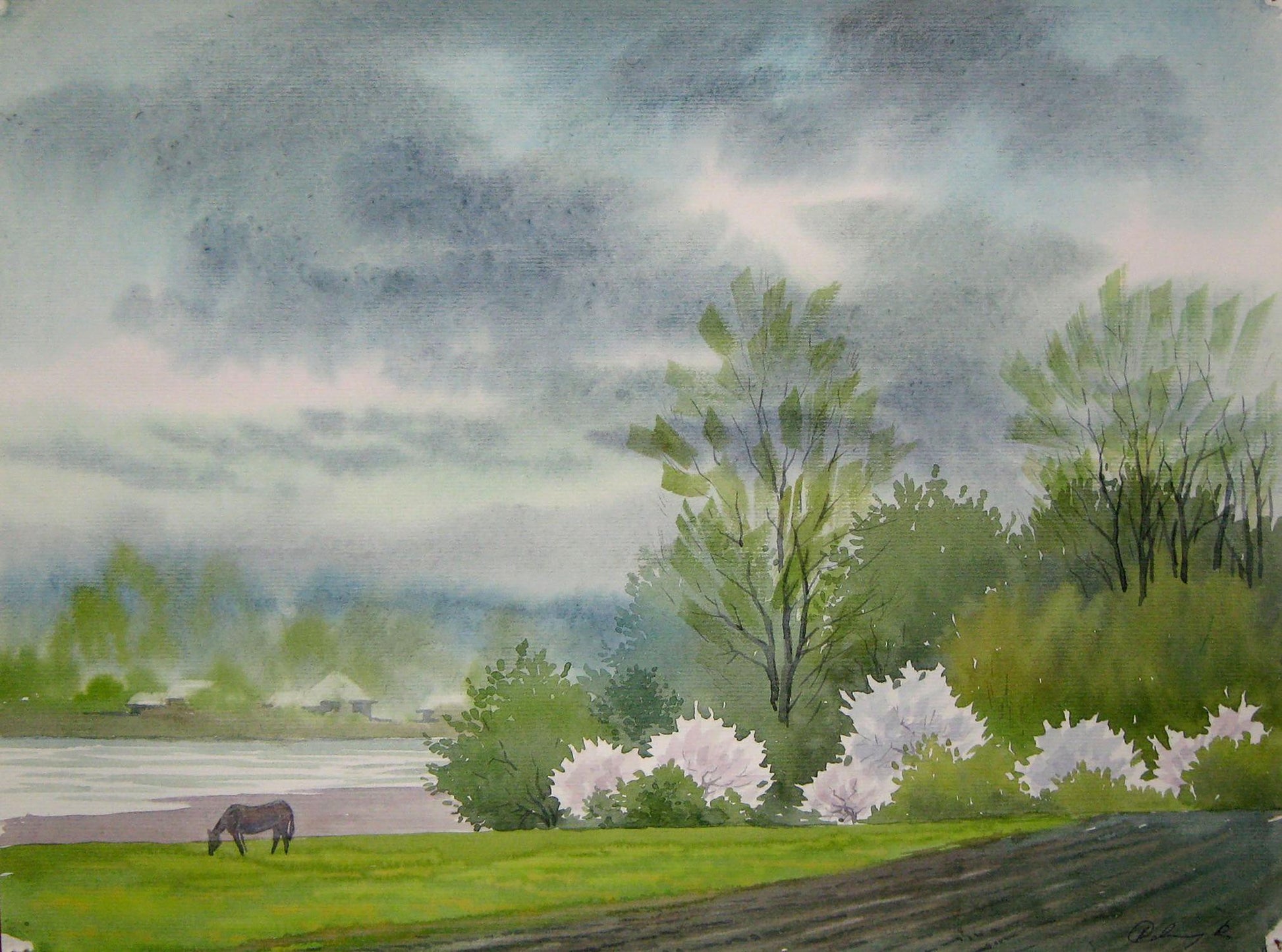 Watercolor painting In the farm fields Savenets Valery