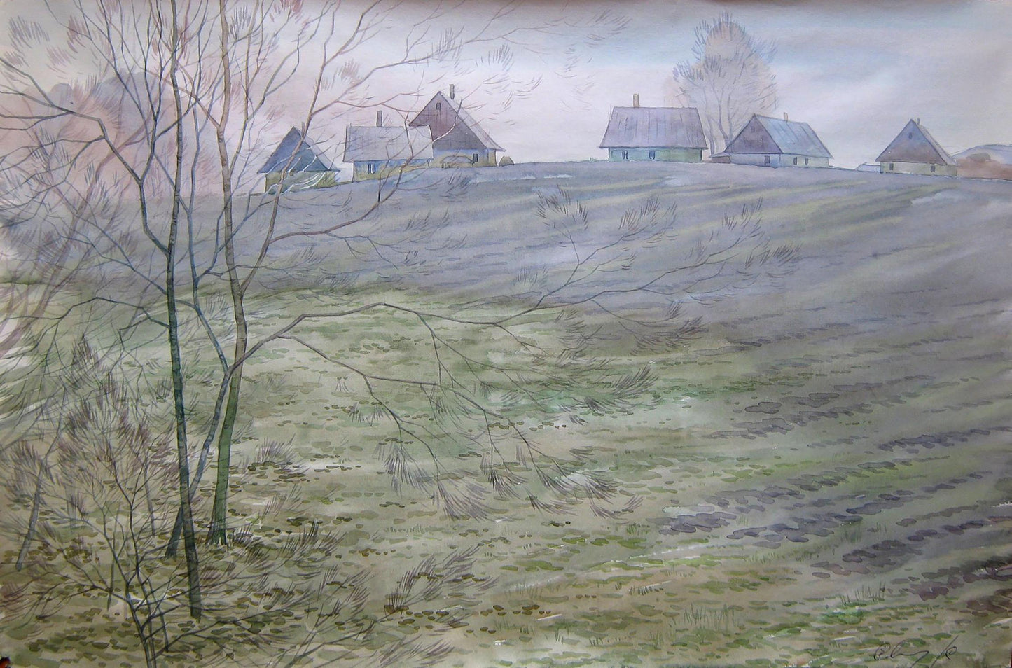 Watercolor painting The snow has fallen Kalebets Valery