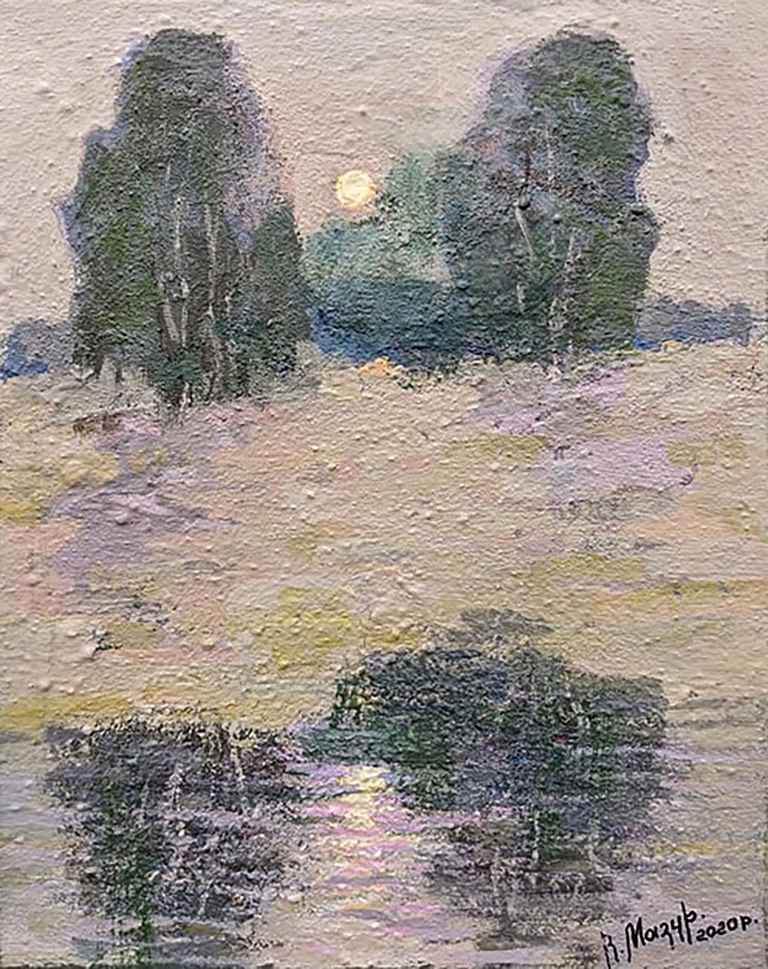 Oil painting Sunset reflection on the river Vladimir Mazur