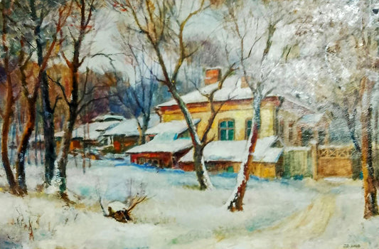 Oil painting Snowy streets of the village Anatolii Duhnevich