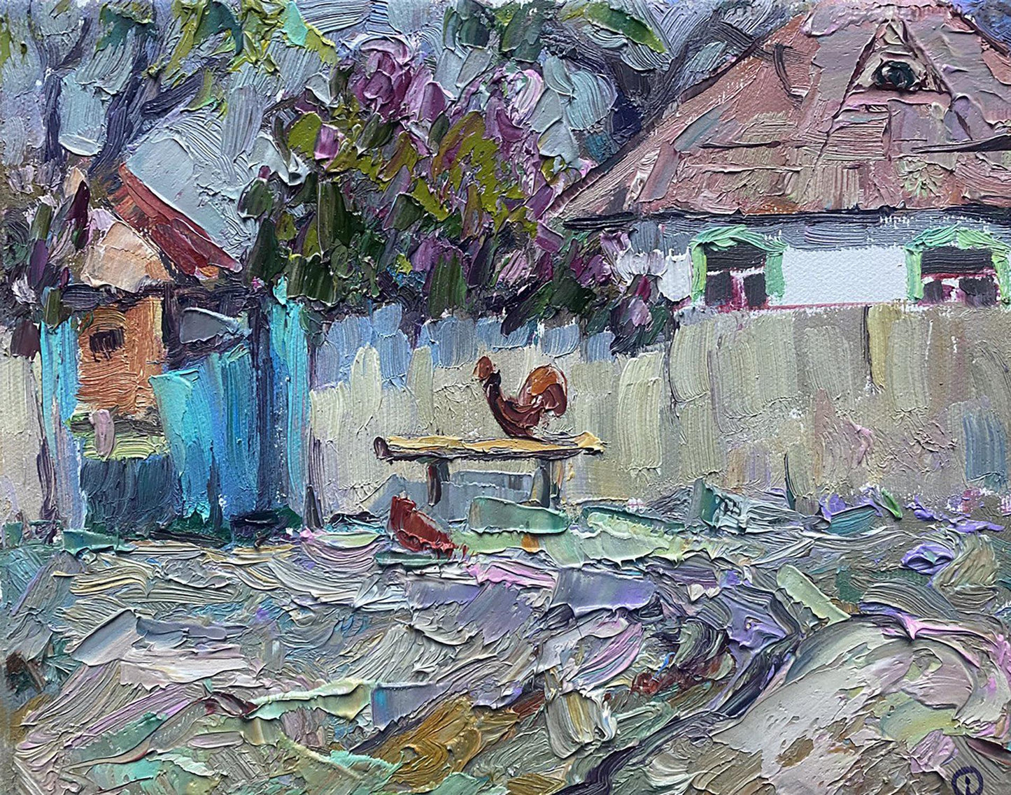 Oil painting Village landscape 