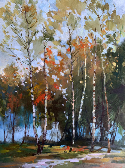OIl painting Birch autumn forest Yuriy Suprunchuk