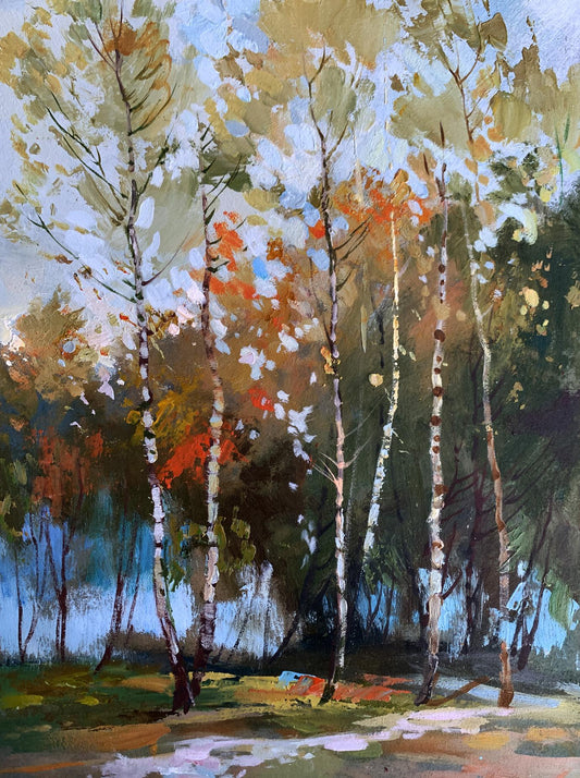 OIl painting Birch autumn forest Yuriy Suprunchuk