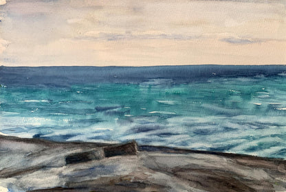 Watercolor painting Evening sea tide Unknown artist