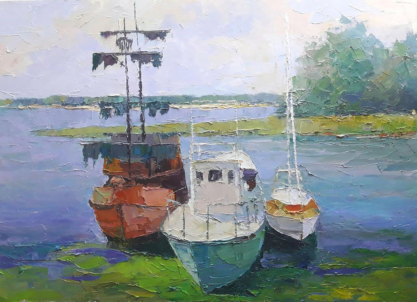 Oil painting Boats on the Dnieper Serdyuk Boris Petrovich №SERB 703