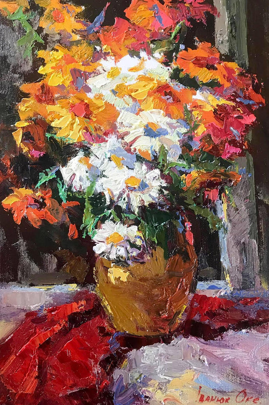 Oil painting Still life with camomiles Ivanyuk Oksana