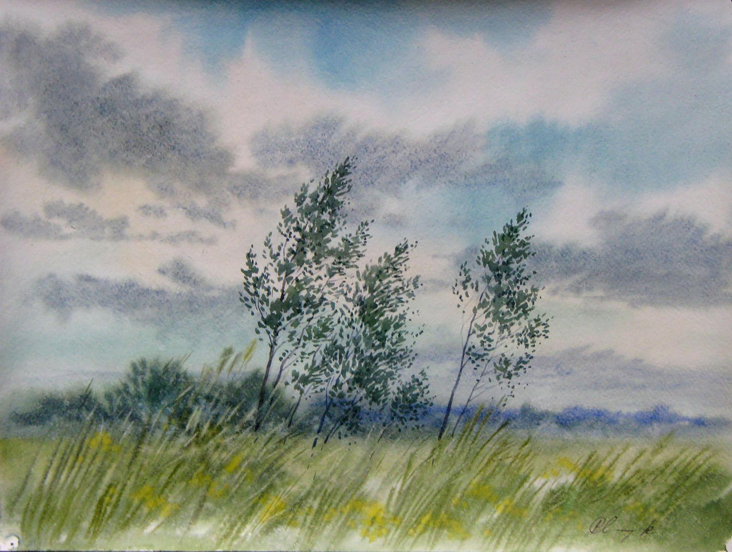 Watercolor painting The breeze blew Savenets Valery