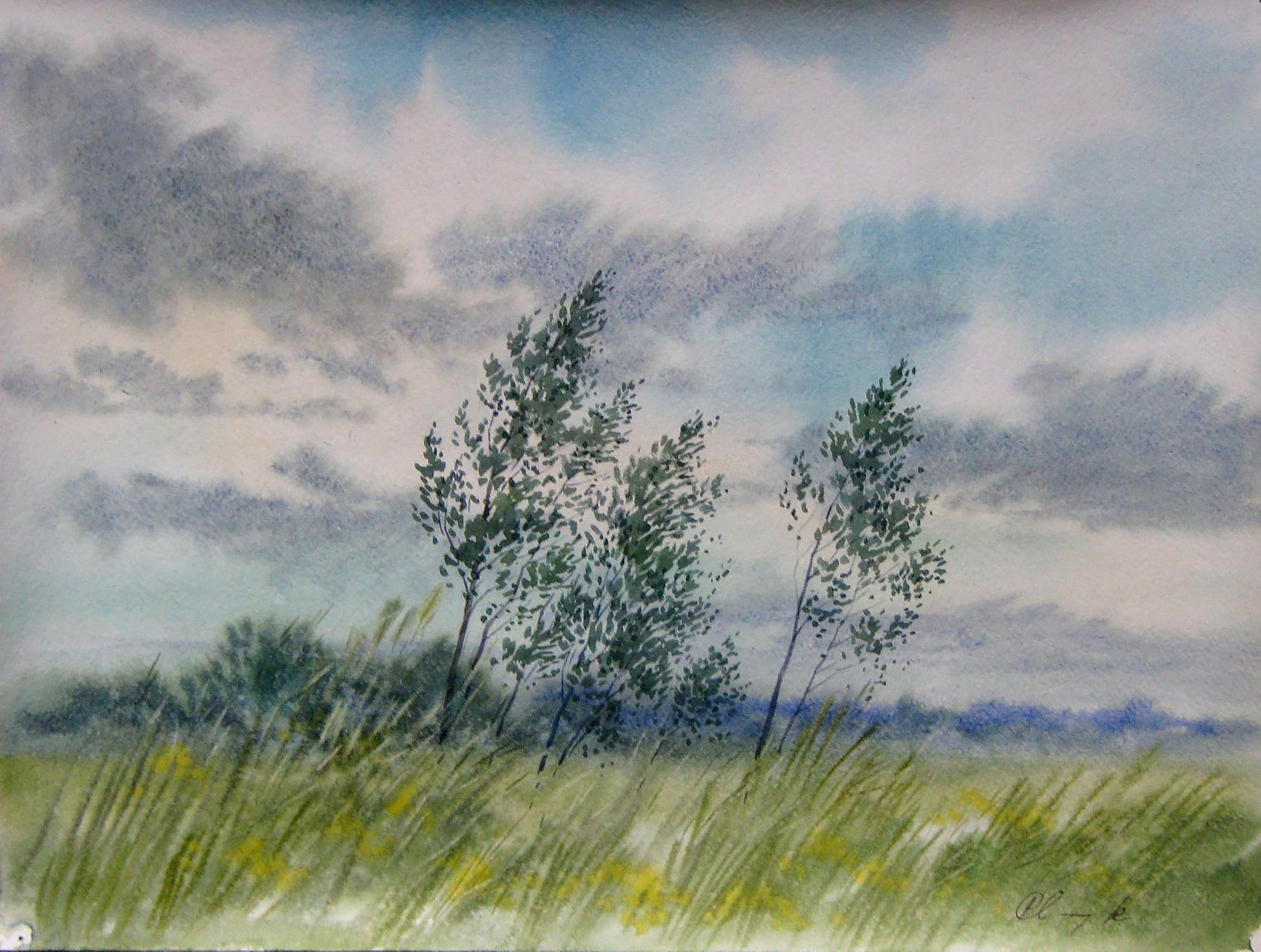 Watercolor painting The breeze blew Savenets Valery