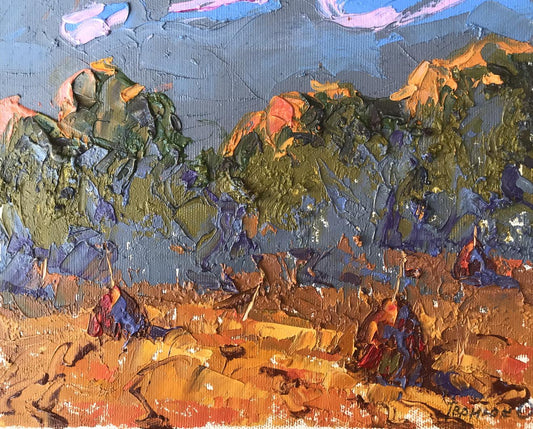 Oil painting Haystacks in the autumn forest Alex Ivanyuk
