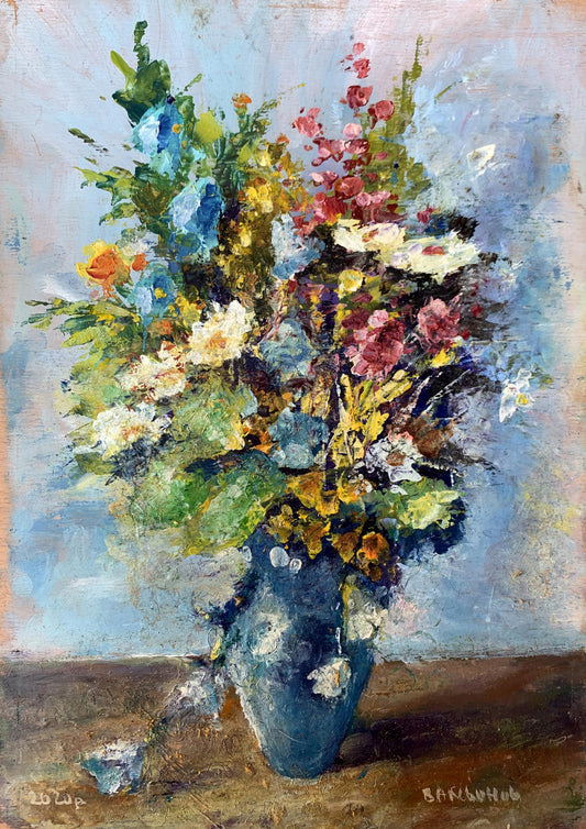 Oil painting Wild flowers in a blue vase Vadim Aksenov
