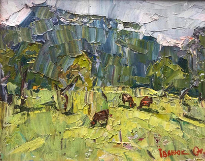 Oil painting In the field in the meadows Ivanyuk Alex