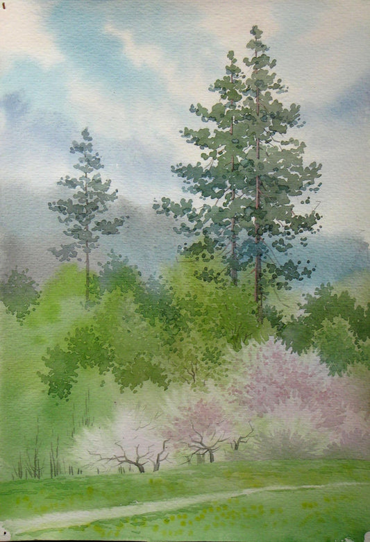 Watercolor painting The first days of April Savenets Valery