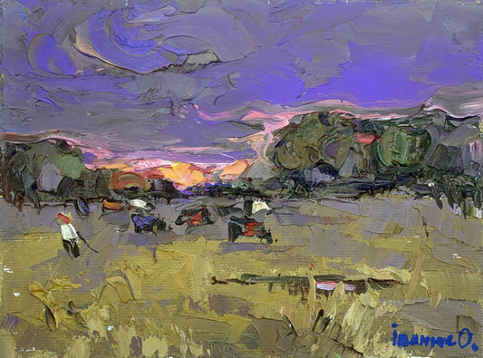 Oil painting Golden Hour in the Meadow Oksana Ivanyuk