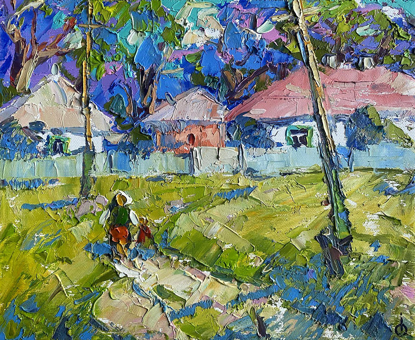 Oil painting Village landscape 