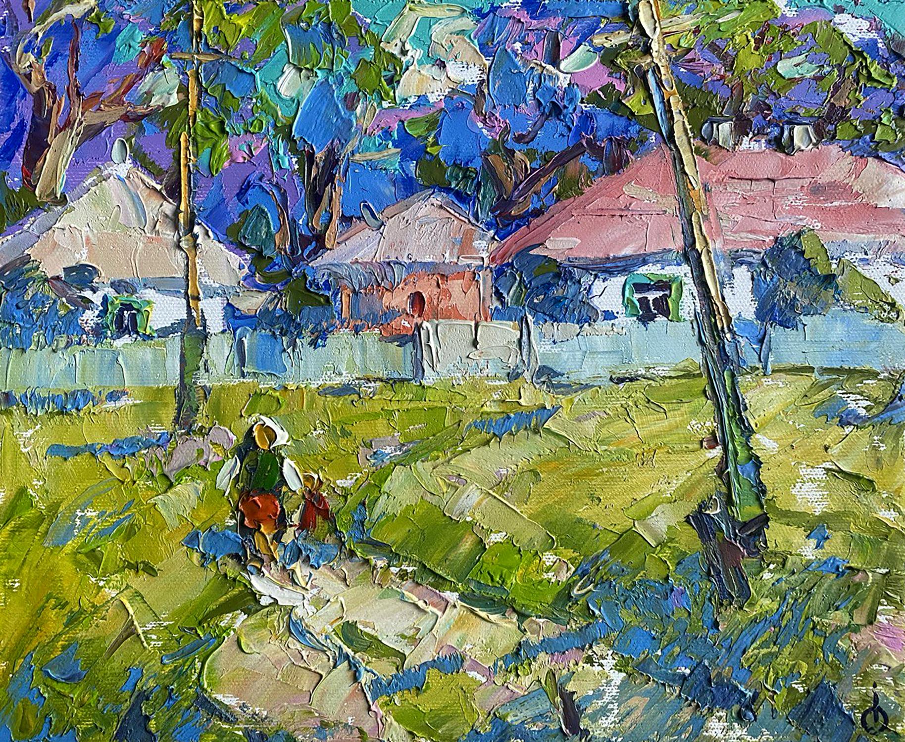 Oil painting Village landscape 