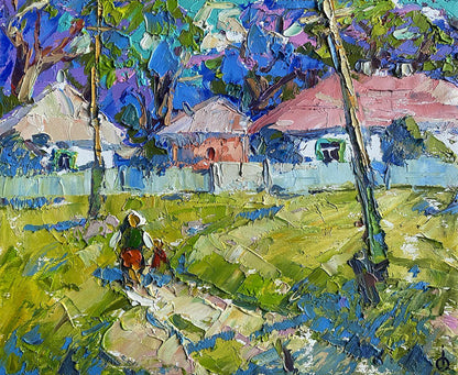 Oil painting Village landscape 