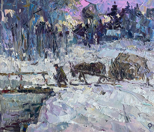 Oil painting Village landscape 