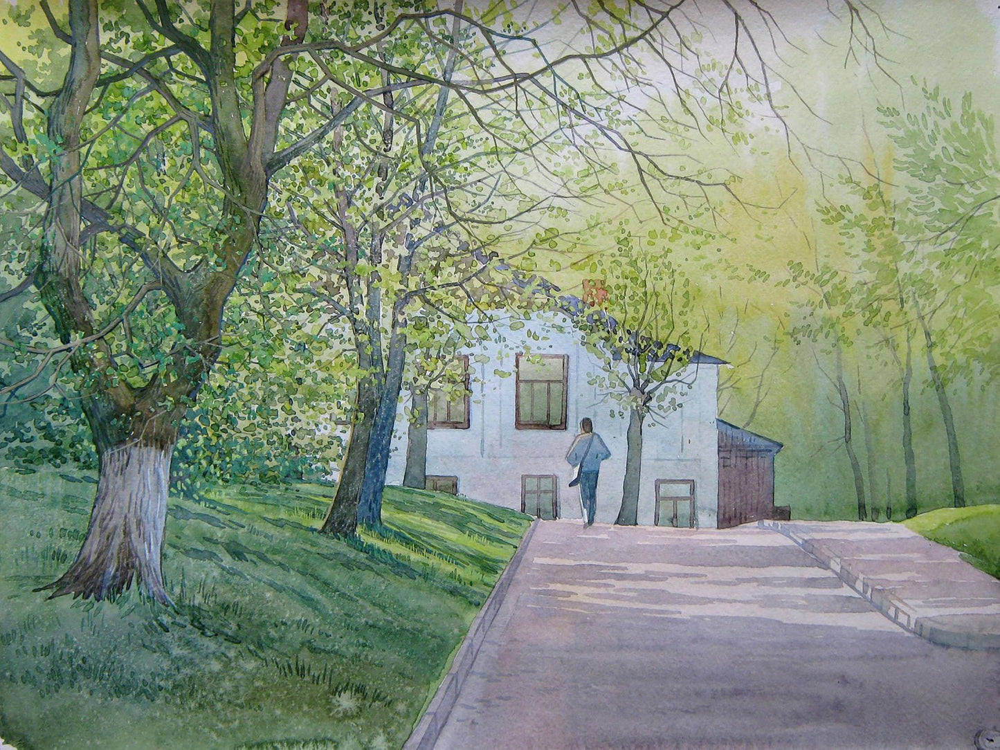 Watercolor painting Walk through the park home Valery Savenets
