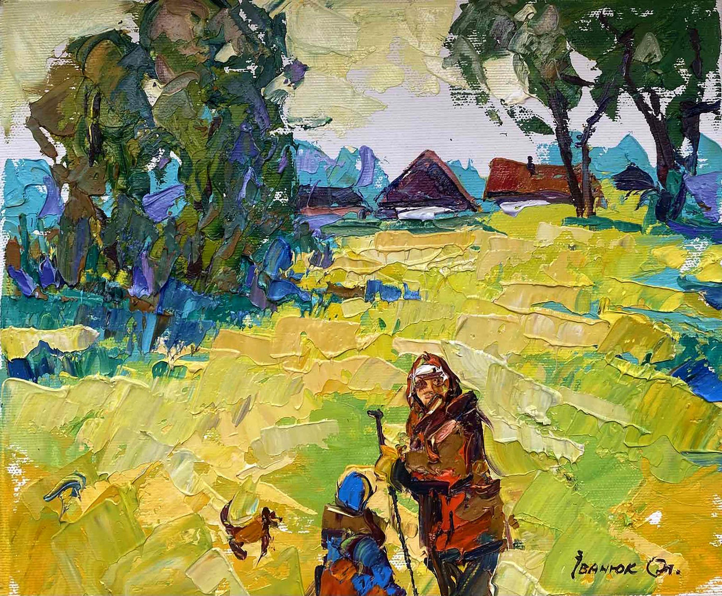 Oil painting Village landscape 